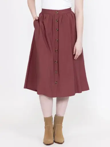 Button-Front Midi Skirt